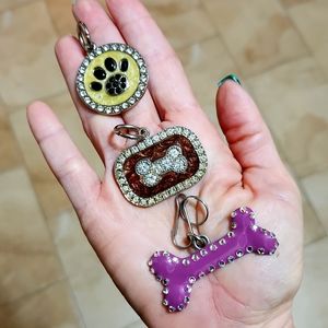Set Of 3 Crystal & Enamel Dog Collar Charms